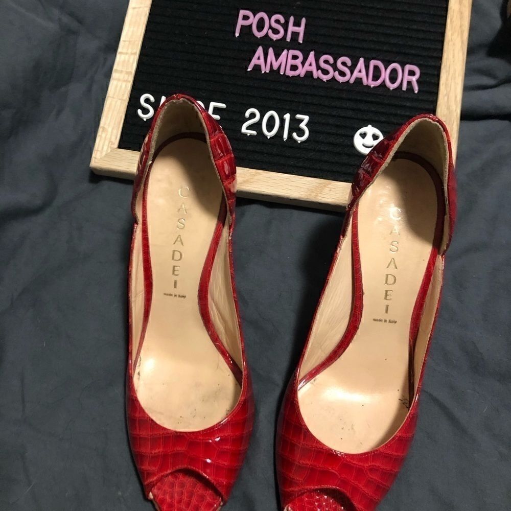 [casadei] reptile d’orsay peep toe pumps EUC